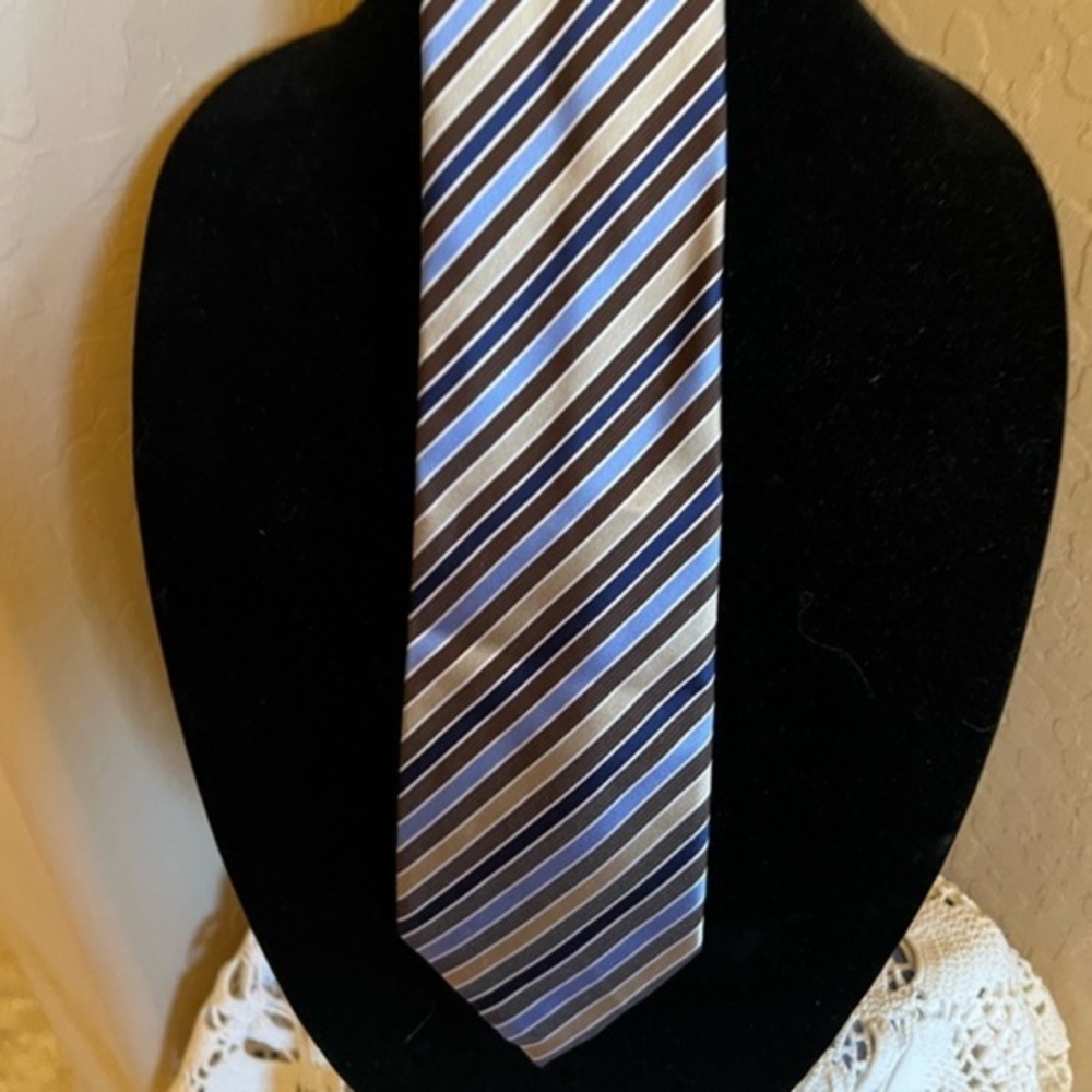 Geoffrey Beene Dress Blue Stripe Silk Neck Tie